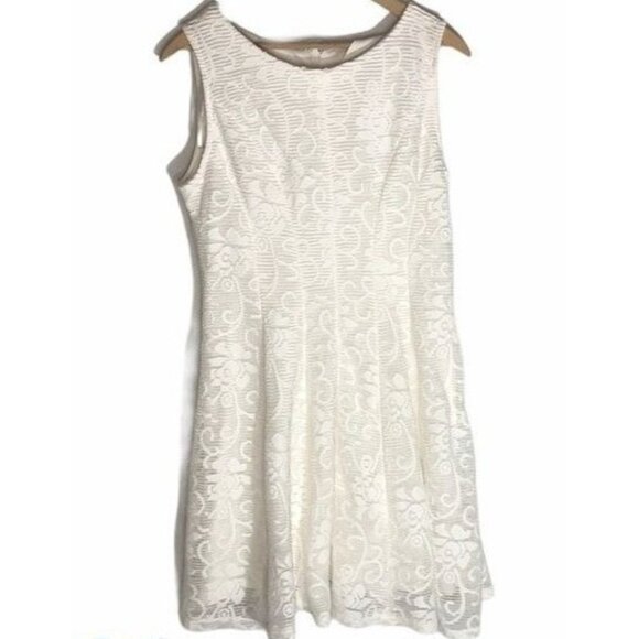 cb established1962 white lace floral flared dress layered sleeveless 8P READ - Picture 1 of 12